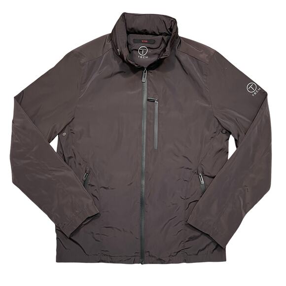 TECH by Tumi Brown Full-Zip Waterproof Hidden Hood Packable Jacket Mens Small - Picture 1 of 14